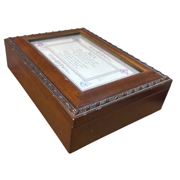 Vintage Other - Vintage Wood Jewelry Box Trinket Box “All Through the Night‎ Mom” Poem Musical
